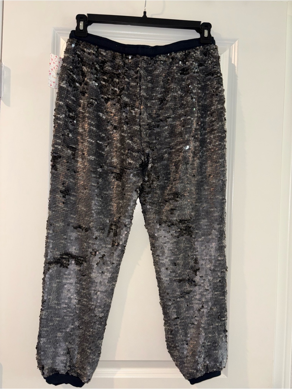 FREE PEOPLE Sequin Party Gunmetal Gray Drawstring Jogger Pants Size S - Picture 14 of 14